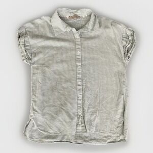 Casa Cabana Relaxed Coastal Button Down Top Womens M Short Sleeve Striped Blouse